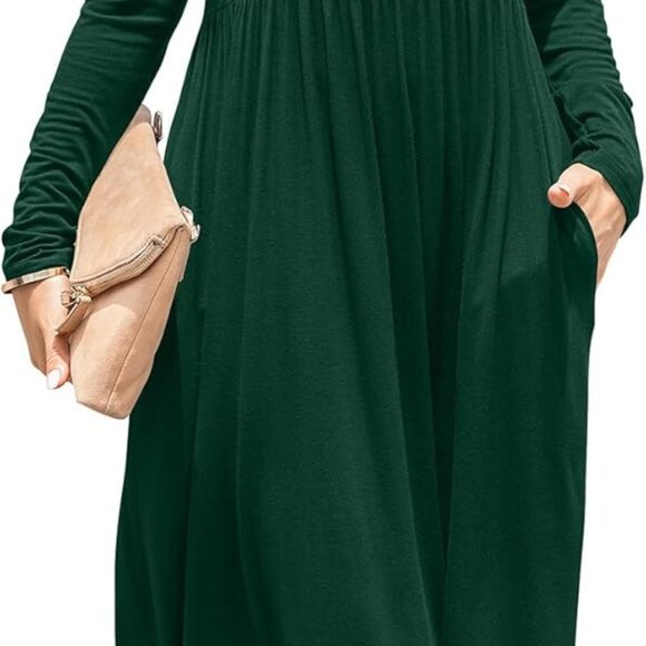 Dresses & Skirts - Women Casual Long Sleeve Dresses Empire Waist Knee Length Loose Dress with Pocke
